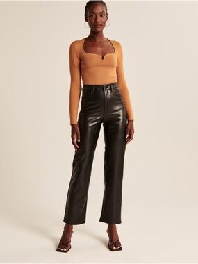 A&F Vegan Leather Ankle Straight Pants in Black